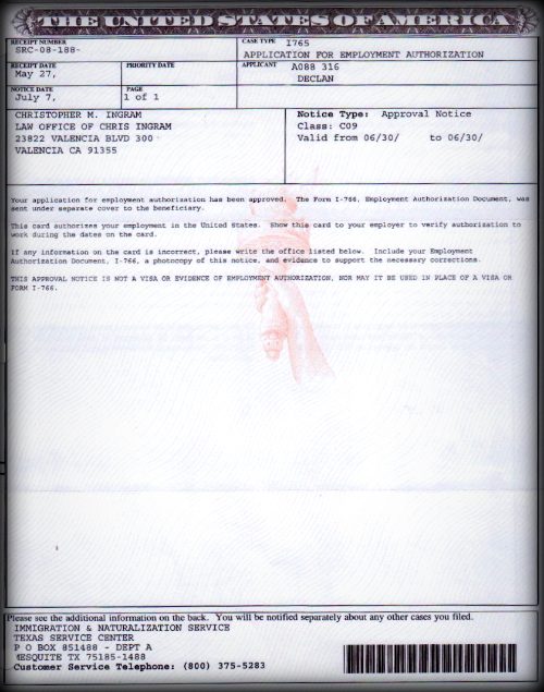 Employment Visa Approval - Declan 