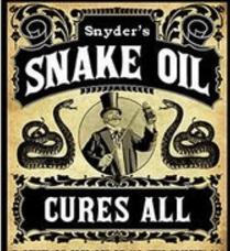 Snake oil, originally a fraudulent liniment without snake extract, has come to refer to any product with questionable or unverifiable quality or benefit. By extension, a snake oil salesman is someone who knowingly sells fraudulent goods or who is himself a fraud, quack, or charlatan.